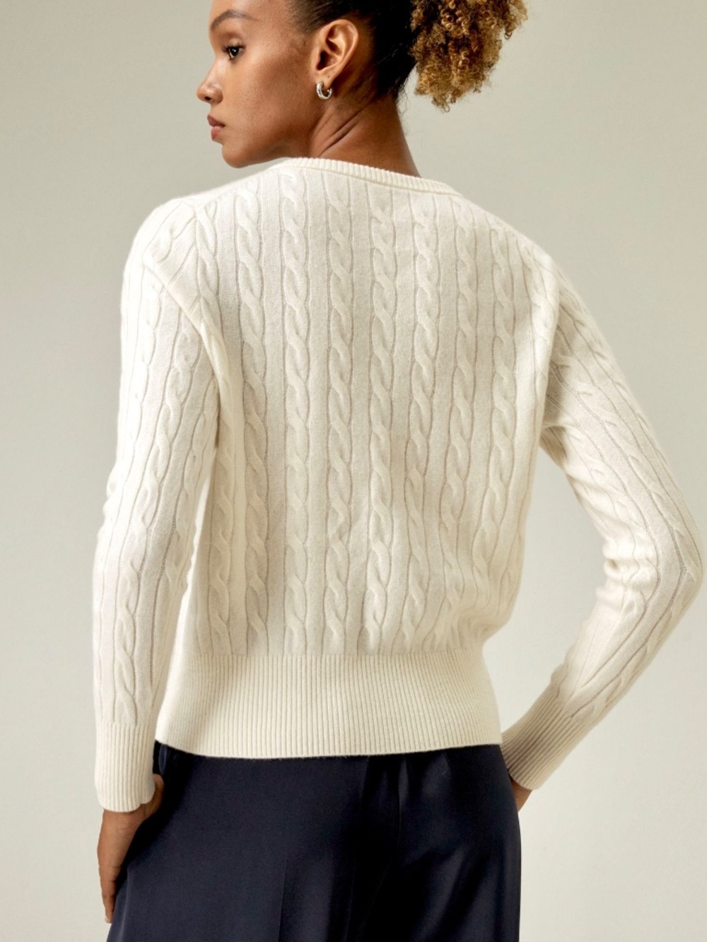 LILYSILK 100% Baby Cashmere Cable Knit Button Cardigan in Ivory - S - Picture 2 of 13